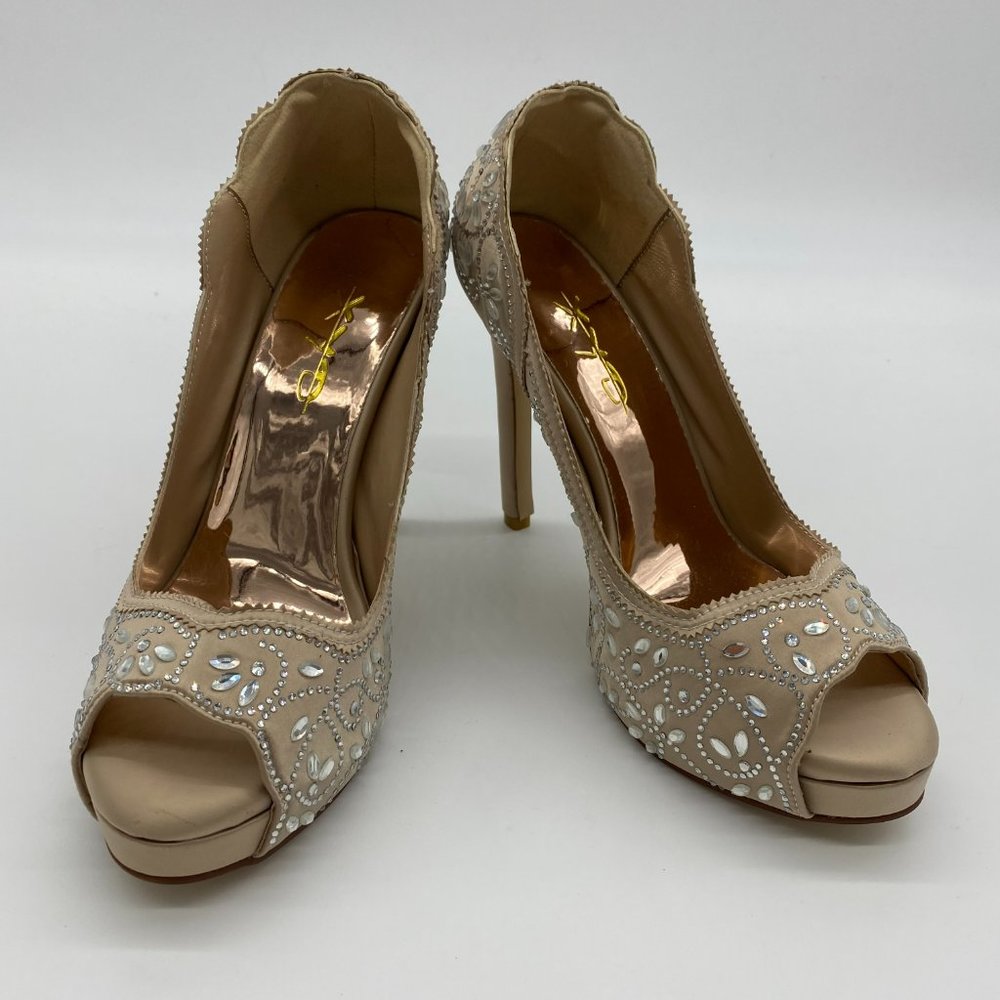 XYD Peep Toe Platform Rhinestones Bridal Pumps - Picture 3 of 10